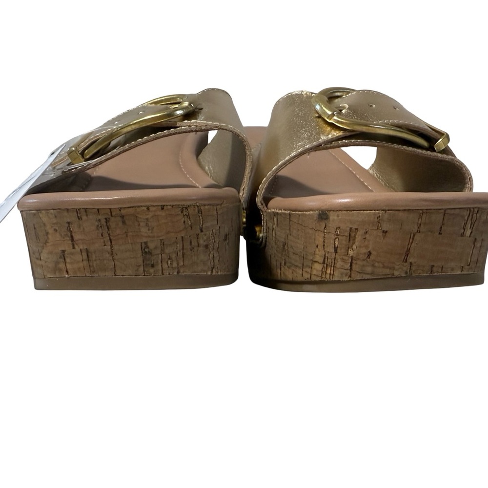 Time and Tru Metallic Gold Wedge Sandals NWT Size 11 Memory Foam Buckle - Picture 8 of 13